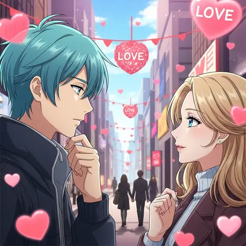 Finding Love in a Bustling City: Turquoise-haired Man and Blonde Woman