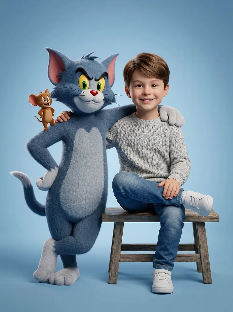 Smiling Boy with Tom and Jerry - Ultra-Realistic Portrait Smiling Boy with Tom and Jerry - Ultra-Realistic Portrait