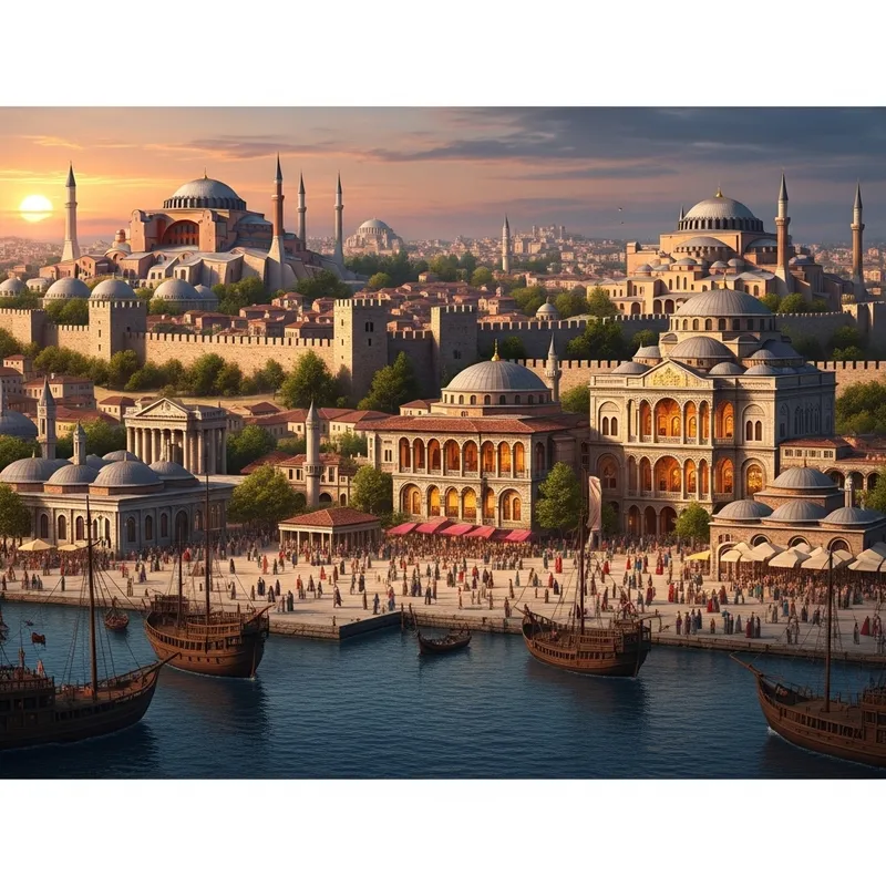 Iconic Constantinople in Byzantine Era: Dusk View & Landmarks