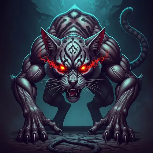 Demonic Feline with Glowing Red Eyes | Supernatural Creature
