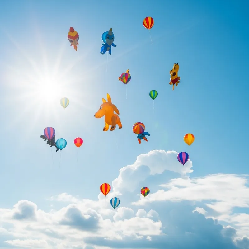 Flying Balloons in Bright Blue Sky