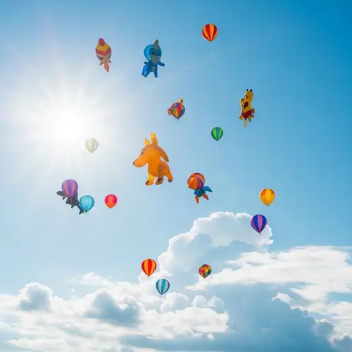 Colorful Balloons Ascending in Bright Blue Sky
