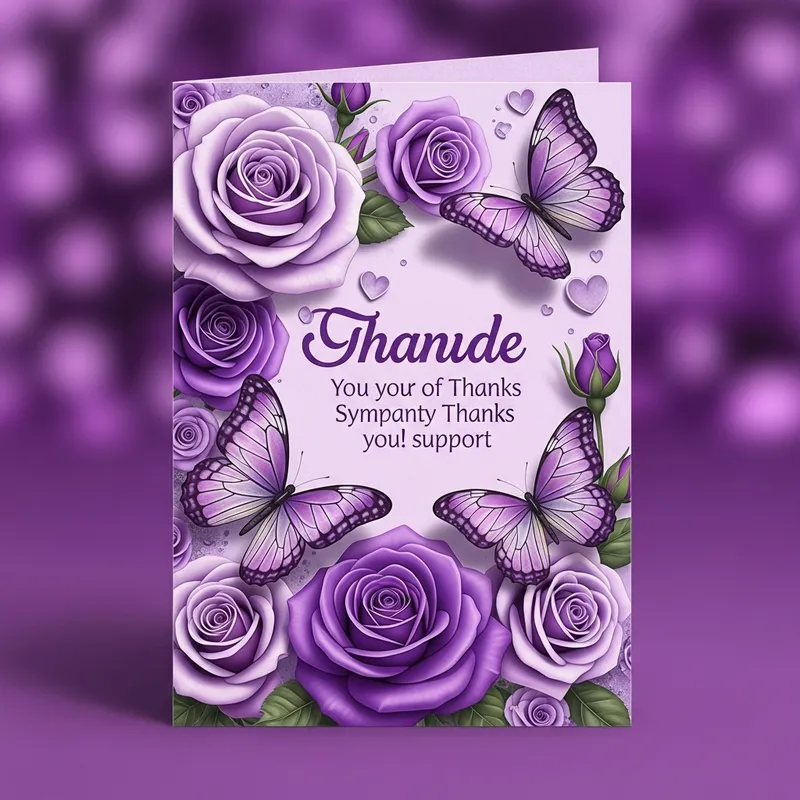 Beautiful Sympathy Gratitude Card with Purple Roses