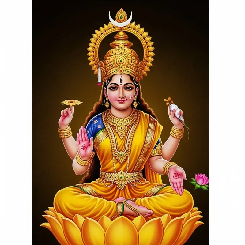 Hindu Goddess Durga on Yellow Lotus - Spiritual Image Hindu Goddess Durga on Yellow Lotus - Spiritual Image