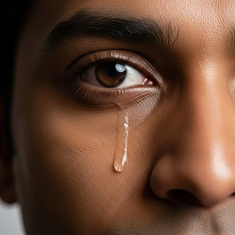 Tears Falling from Emotional South Asian Man's Eye