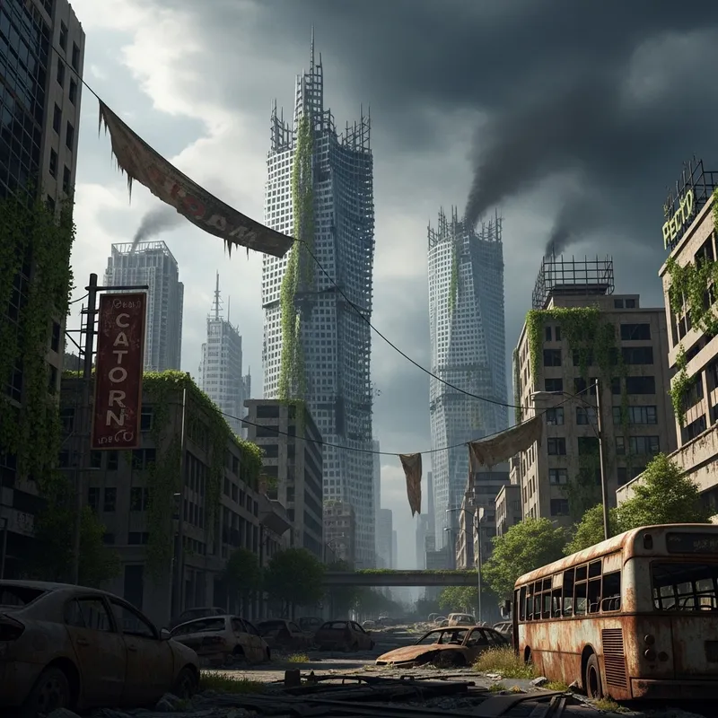 Apocalyptic Ruined Cityscape | Desolate Dystopian Scene