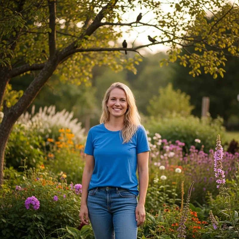 Blonde Woman in Serene Garden | Late Summer Afternoon Bliss