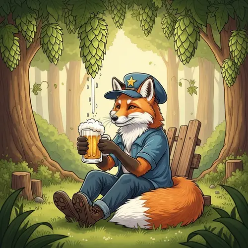 Majestic Fox Enjoying Beer in Vibrant Forest Scene