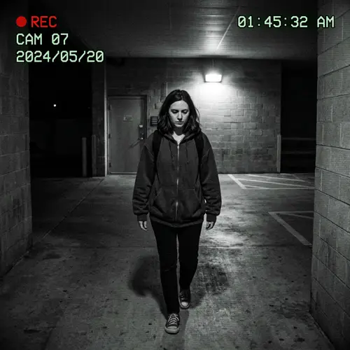 CCTV Security Camera Woman Shot in Low Key Lighting