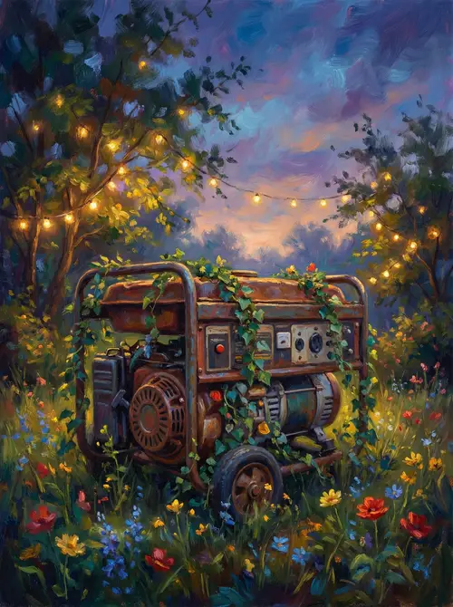 Enchanted Backyard with Vintage Gas Generator