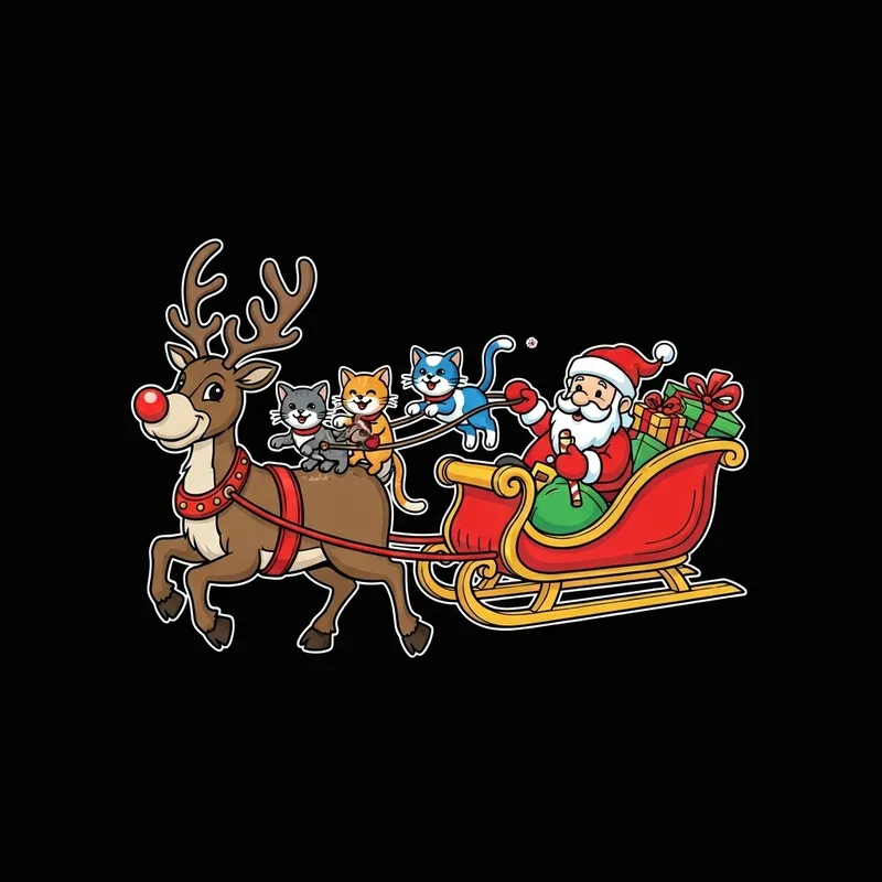 Whimsical Red-Nosed Reindeer & Cats Festivity