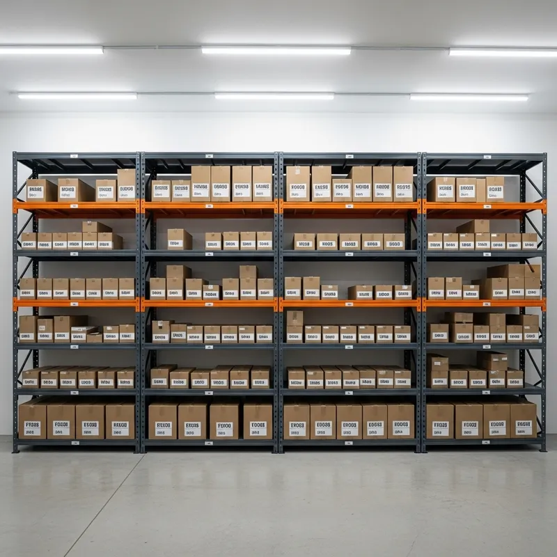 Small-scale Logistics Warehouse with Gray and Orange Shelves