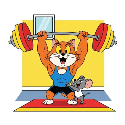 Cartoon Cat Weightlifting - Joyful Feline Animation