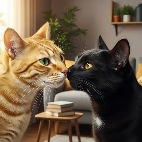 Tender Moments: Yellow & Black Cats Kissing