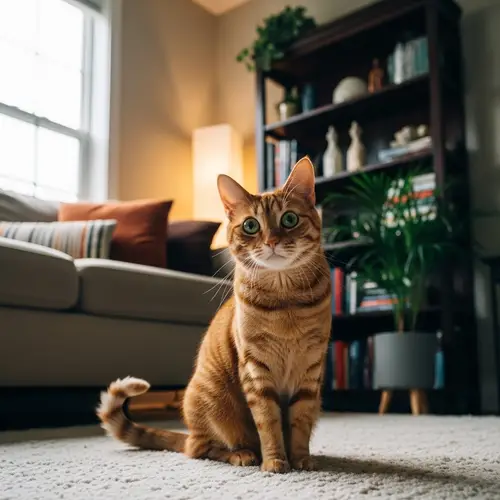 Curious Cat Sitting in Cosy Living Room | Website Name