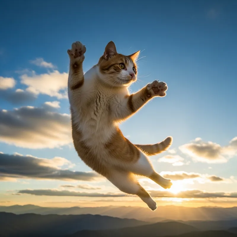 Cat Flying Through the Sky