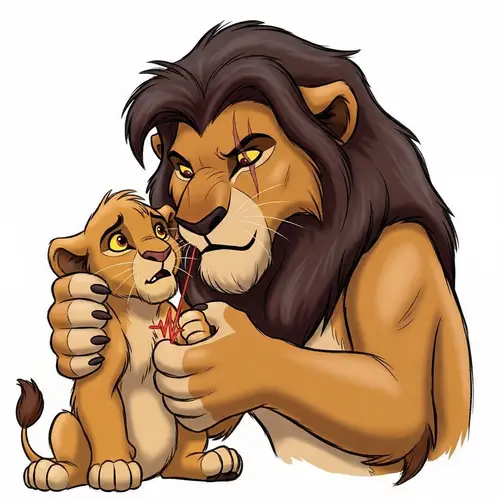 Villainous Lion with Cub: Story of Affection and Fear