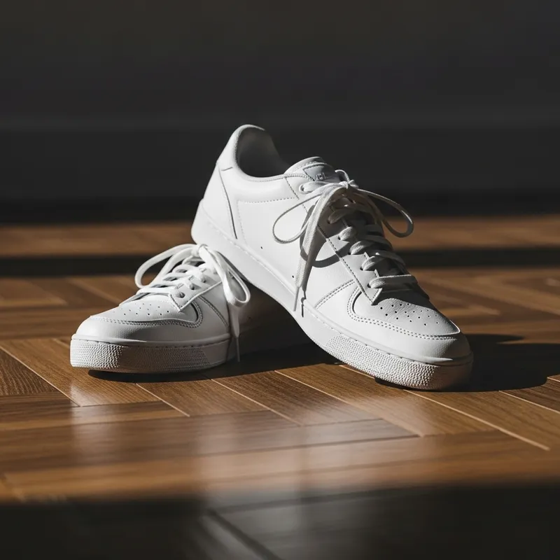 Elegance and Sophistication: White Nike Dunk Low Sneakers on Parquet Floor