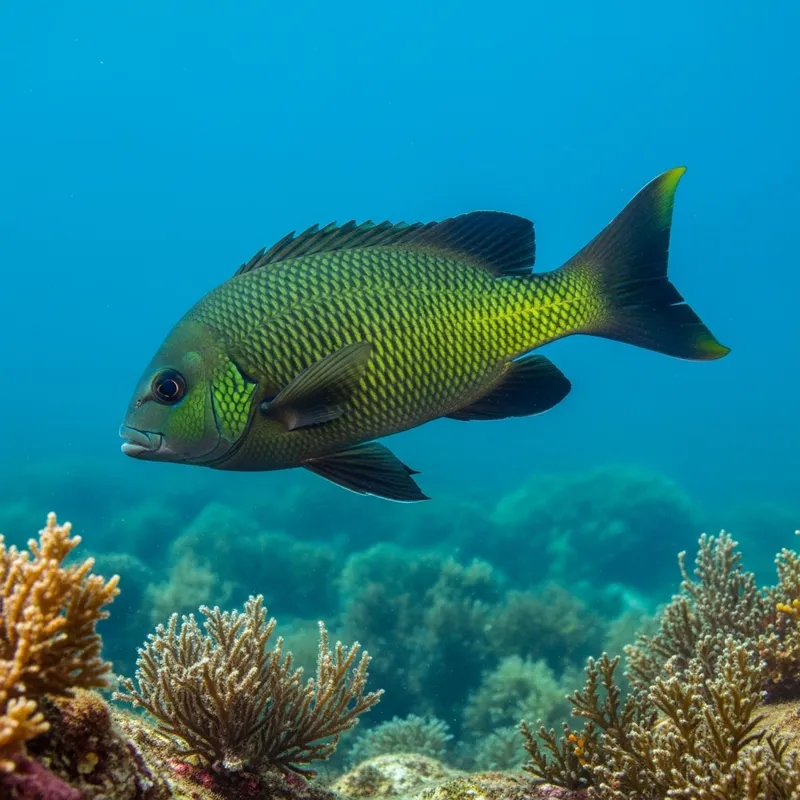 American Fish Swimming in Clear Blue Waters
