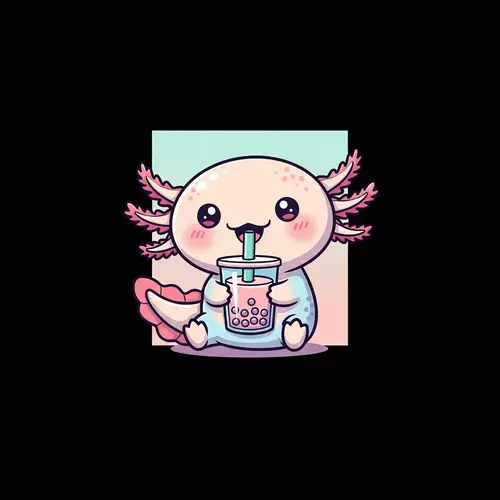 Adorable Kawaii-Style Axolotl Illustration | Bubble Tea Joy