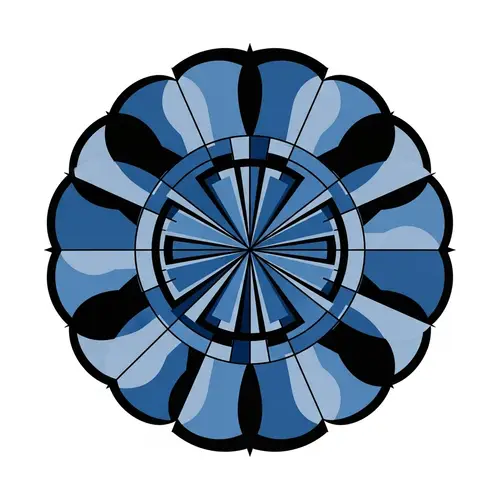 Minimalist Geometric Circle Design with Black and Blue Patterns