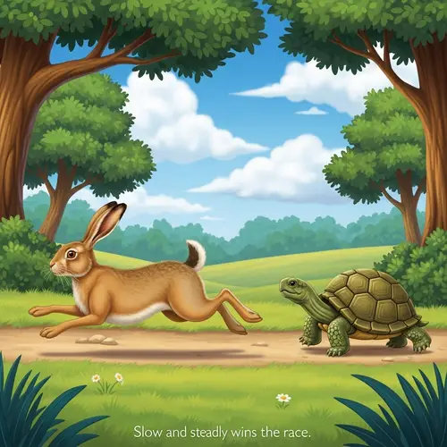 Hare vs. Tortoise: Epic Race in Lush Woods