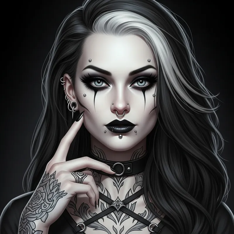 Gothic Woman with Piercing Eyes | Pale Skin and Silver Streak
