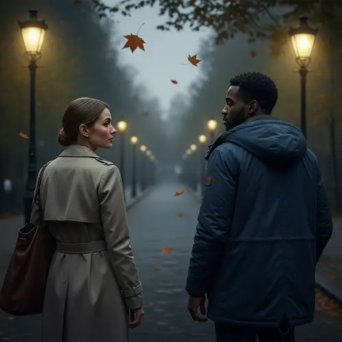 Heartfelt Image of Couple's Emotional Breakup on Dimly Lit Street