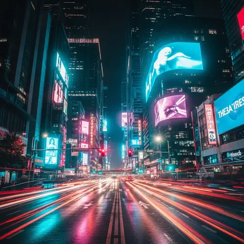 Futuristic Cyberpunk Cityscape | Neon Lights & Digital Billboards