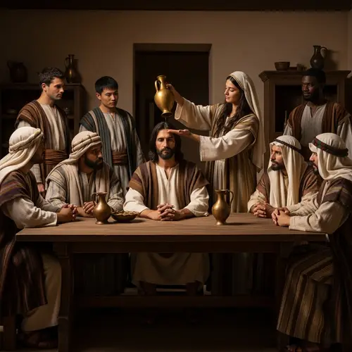 Historical Scene of Jesus at Table with Diverse Men