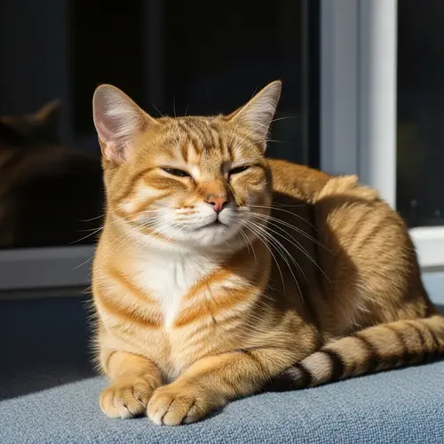 Sunlit Domestic Cat Enjoying a Relaxing Afternoon
