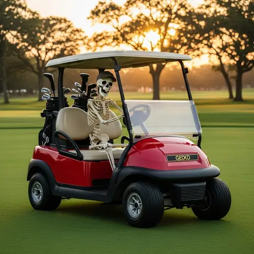 Skeleton Driving Golf Cart: Spooky & Fun