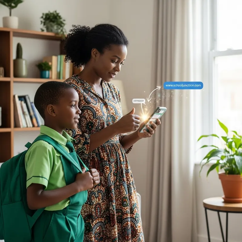 African Woman with Student Sending Request to SchoolJunction.com