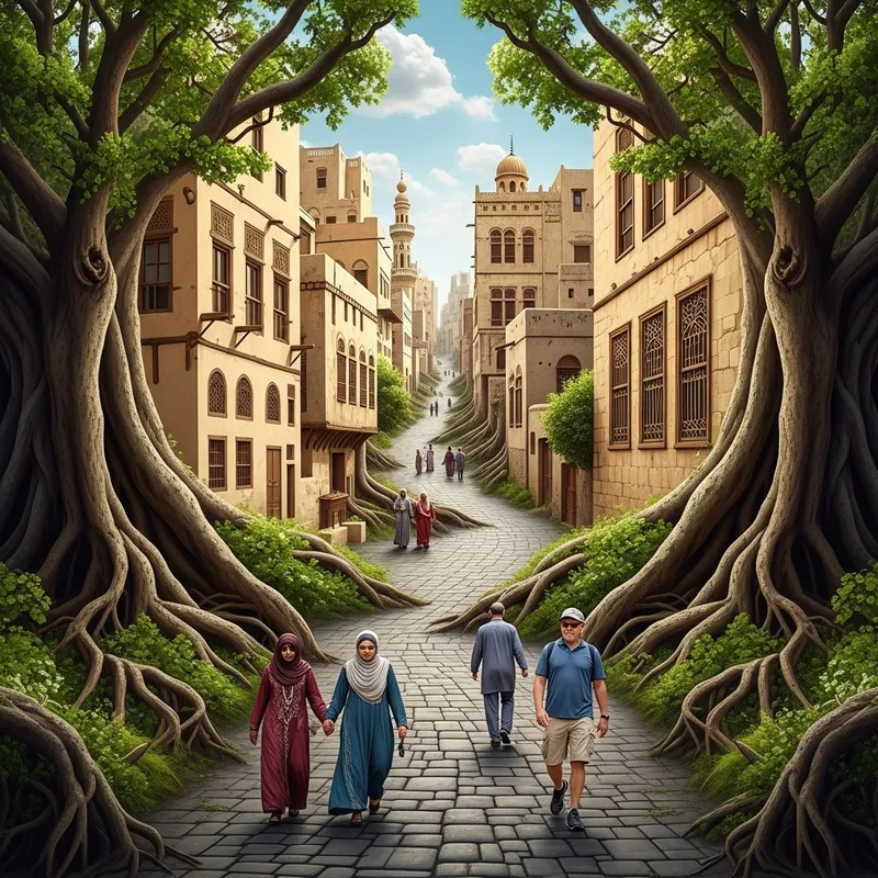 Tree Roots Transforming into City Streets in Old Jeddah