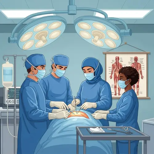 Surgical Procedure Illustration in Sterile Hospital Setting