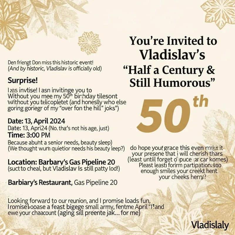 Humorous 50th Birthday Party Invitation: Join the Fun with Vladislav!