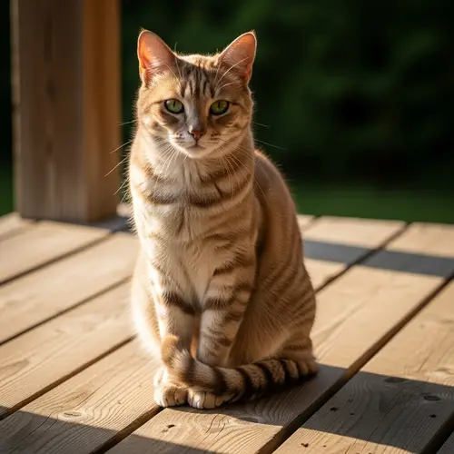 Adorable Tabby Cat Sitting on Rustic Porch