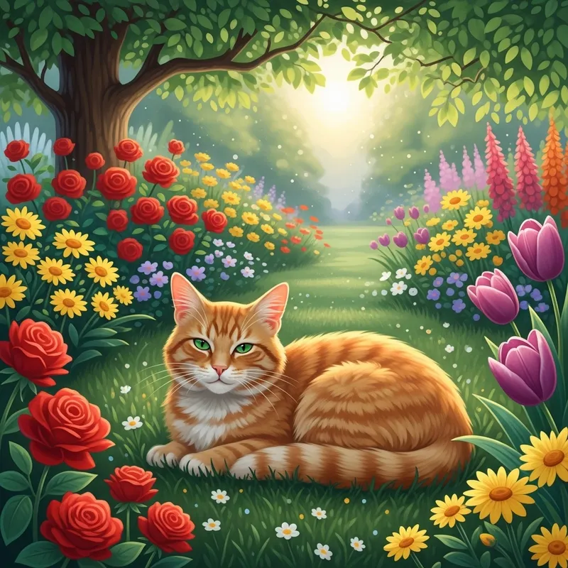 Cute Cat in a Serene Garden Setting