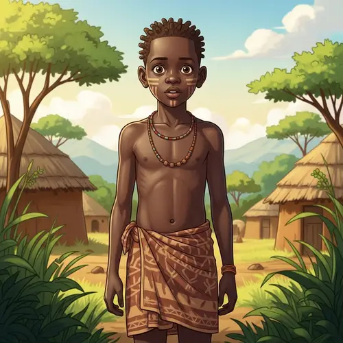 12-Year-Old African Tribal Boy in Traditional Clothes