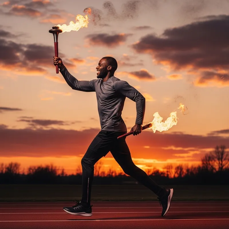 Inspiring Black Man Running with a Torch