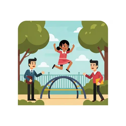 Geometric Figures Flat Illustration: Cute Girl Jumping Over Vault