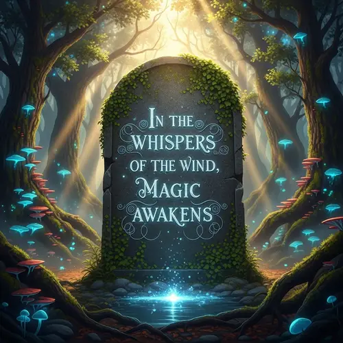 Fantasy Quote Etched on Ancient Stone - Enchanted Forest