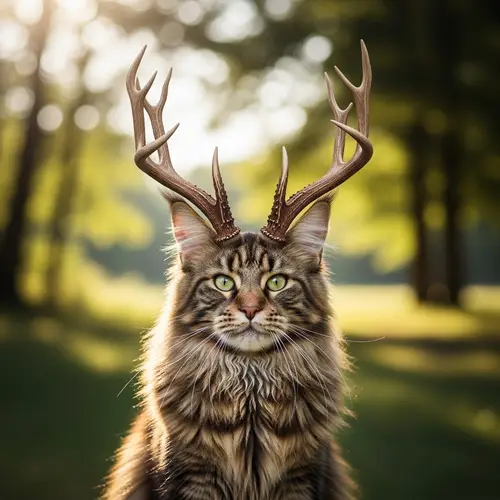 Unique Cat with Deer Antlers - Unusual Hybrid Creature