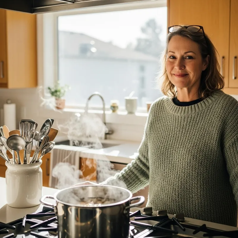 Kind and Friendly Robot Anyuka Cooking in Modern Kitchen