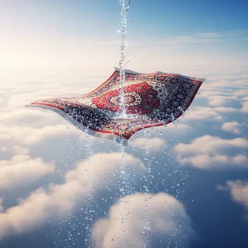 Surreal Carpet in Sky with Water Splash - Mesmerizing Scene