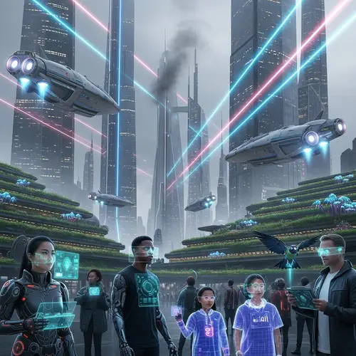 Futuristic Sci-Fi City | Advanced Aircraft & Diverse Crowd