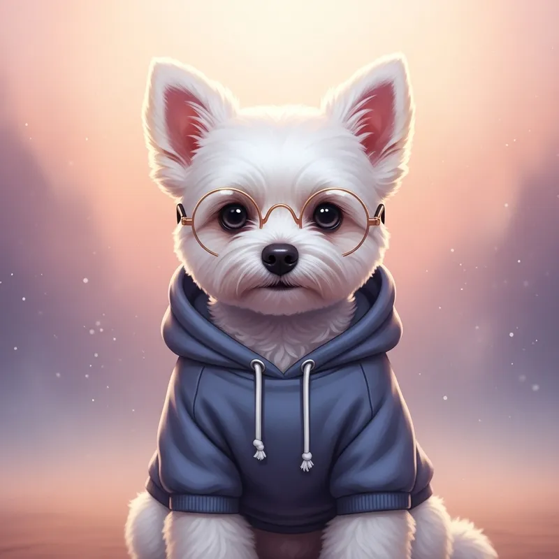 Smart Dog in Round Glasses and Hoodie