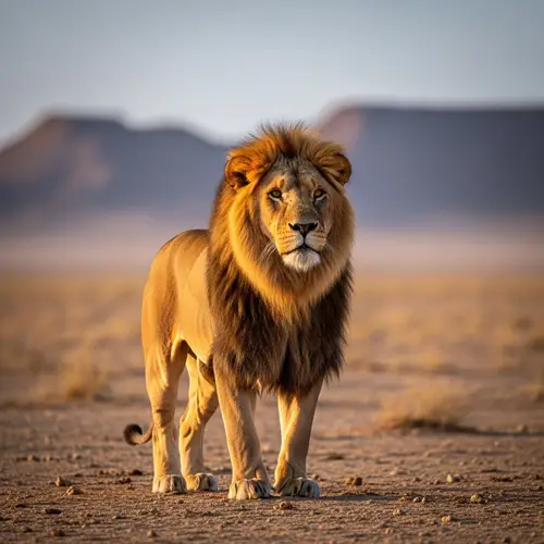 Majestic Lion in Desert Landscape | Wildlife Photography