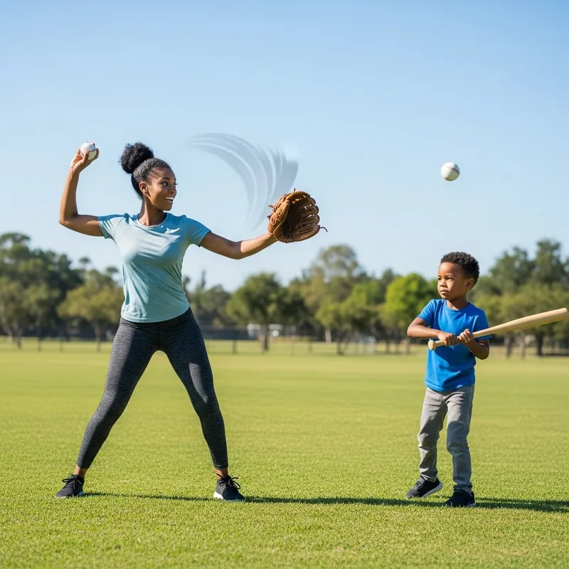 Young Black Mother Teaching Son Baseball Fundamentals