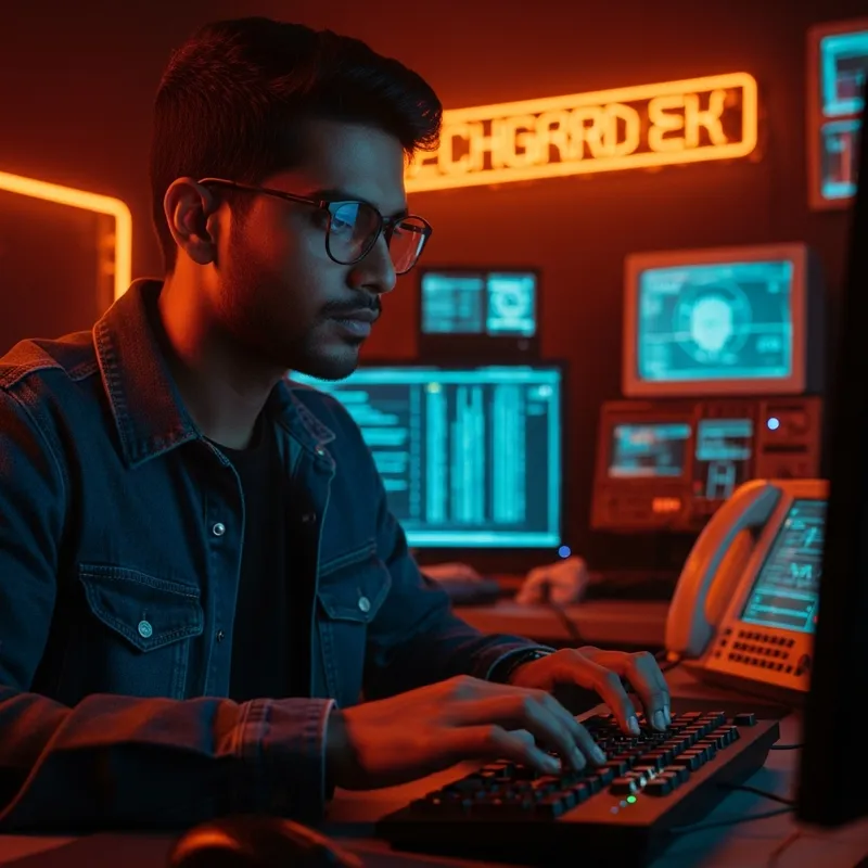 Cyberpunk Hacker in Orange Neon: 4K Intensity
